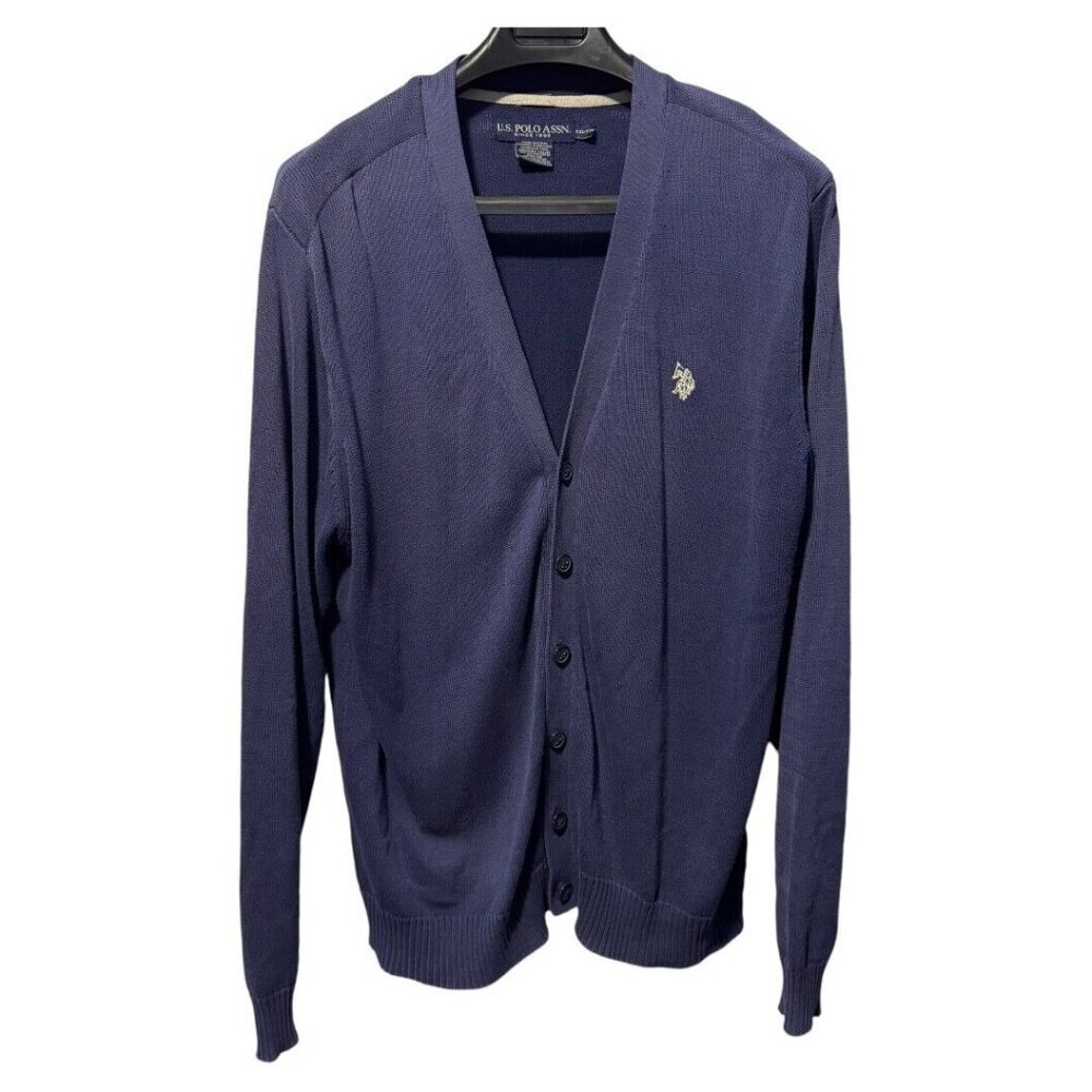 US‎ Polo Assn Men's Navy Cardigan Sweater vintage style Grandp core Size 2XL.